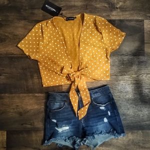 Mustard polka dot crop top